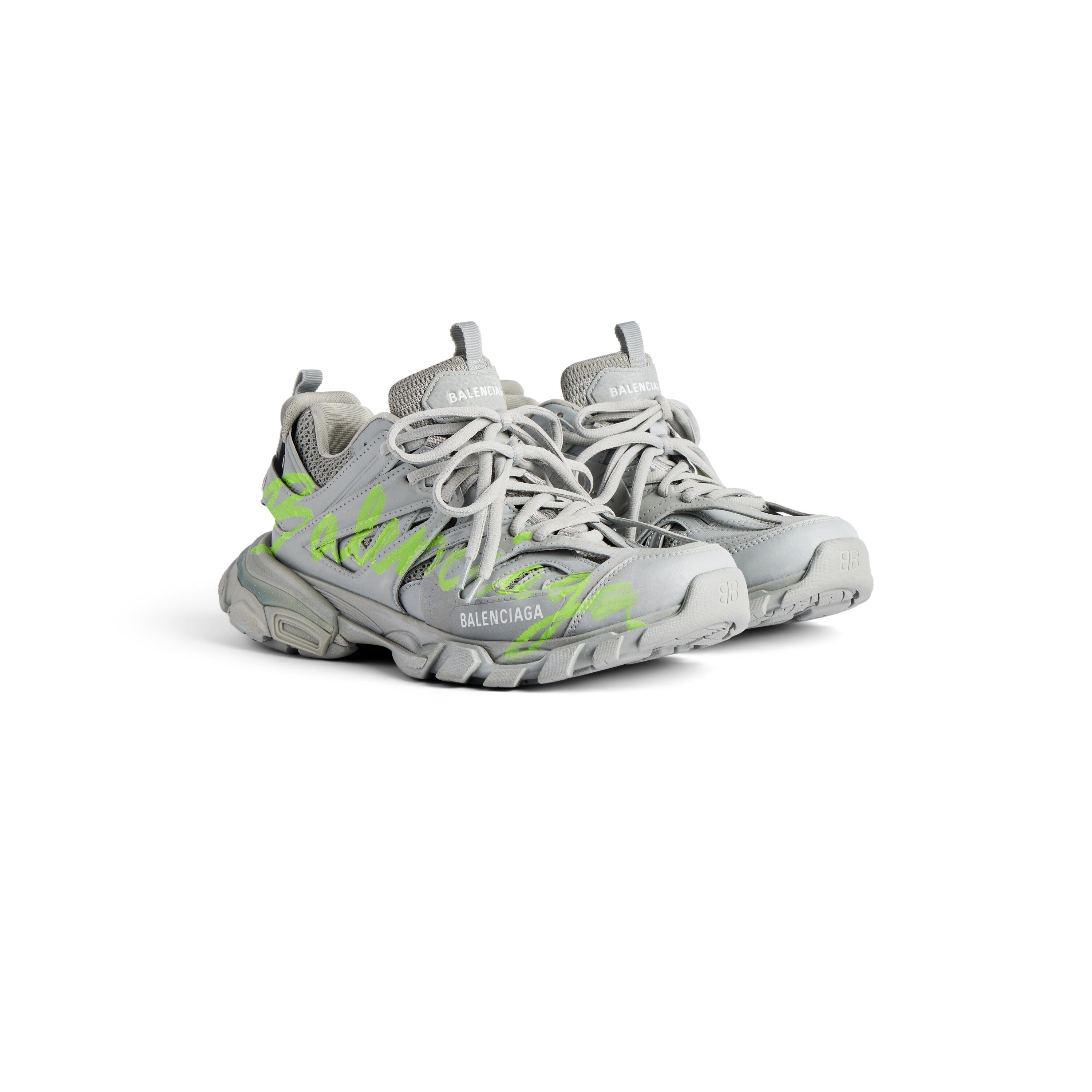 Balanciaga Track Grijs Met Logo Geel Fluo