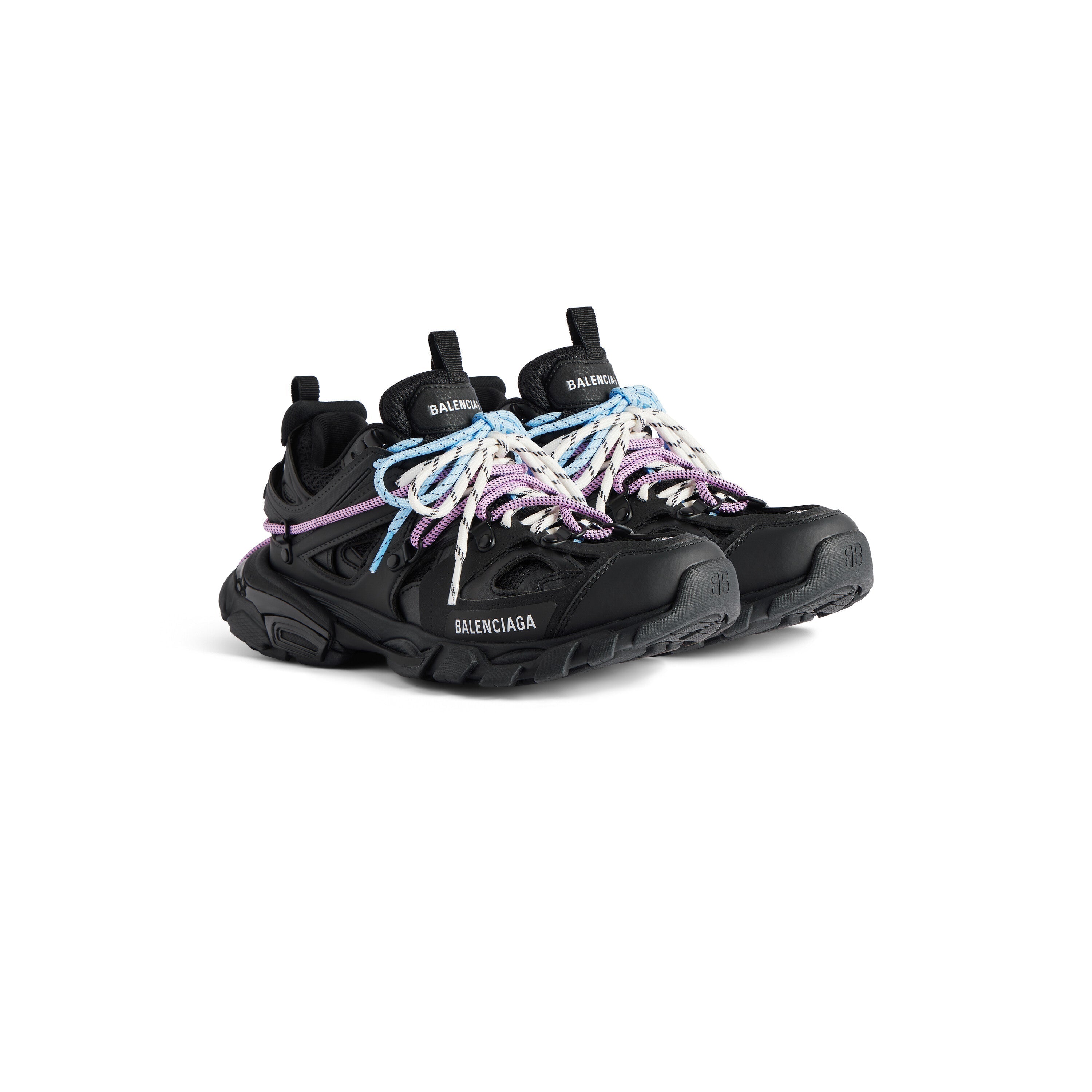 Balanciaga Track Zwart Met Veters Roze En Blauw