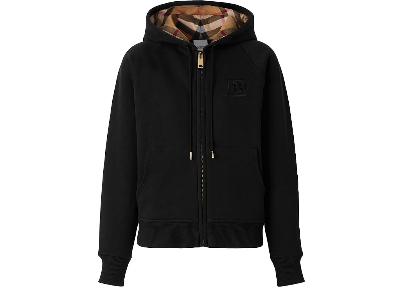 Sweater zippée Burberry met capuchon met carreaux Zwart