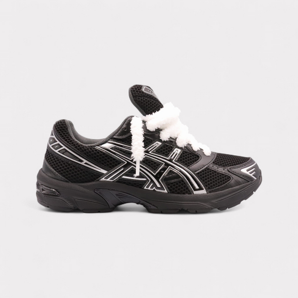 GEL-1130 Zwart Puur Zilver - Fluffy Veters Wit