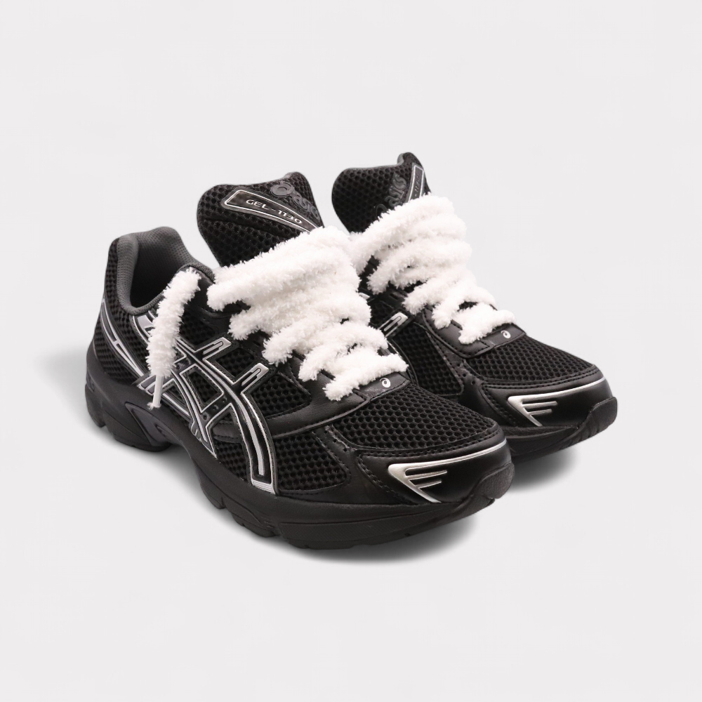 GEL-1130 Zwart Puur Zilver - Fluffy Veters Wit