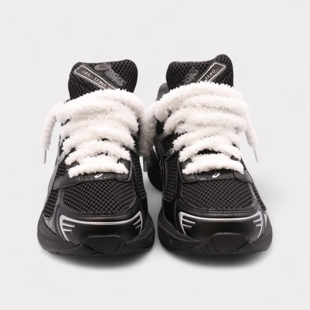 GEL-1130 Zwart Puur Zilver - Fluffy Veters Wit