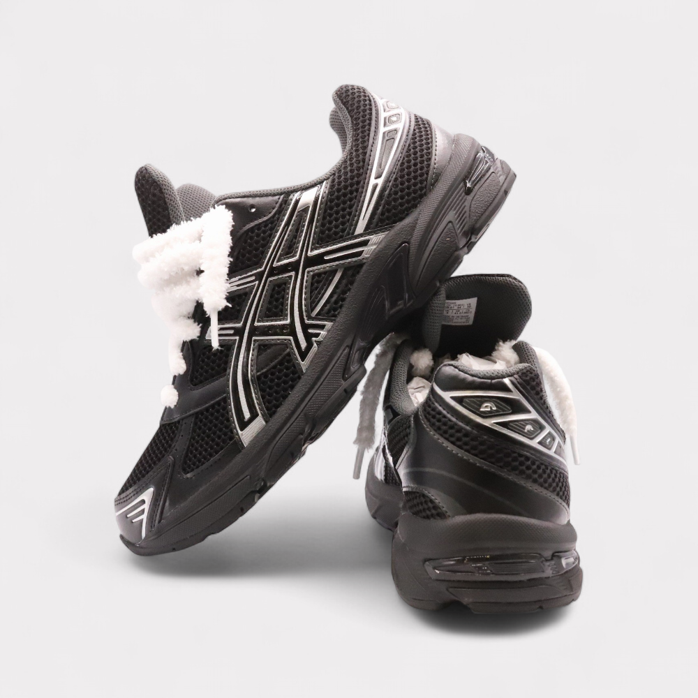 GEL-1130 Zwart Puur Zilver - Fluffy Veters Wit