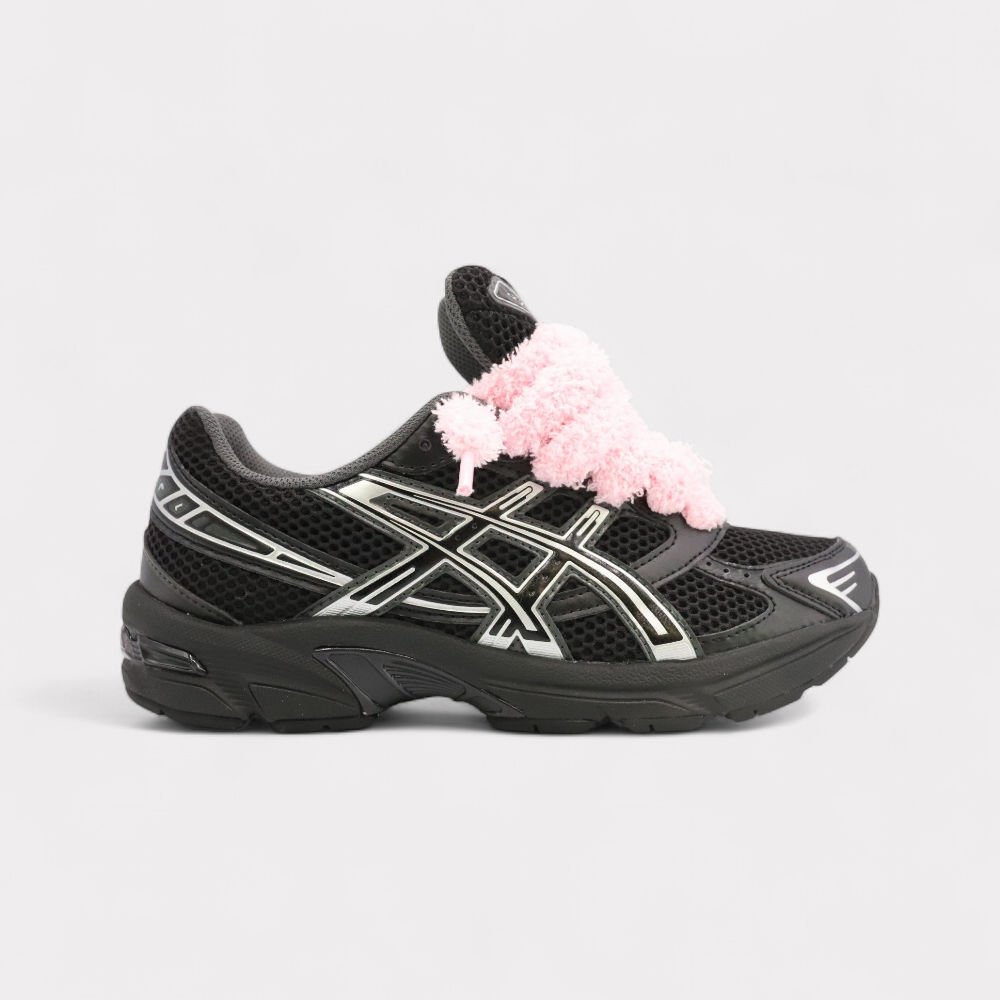 GEL-1130 Zwart Puur Zilver - Fluffy Veters Roze
