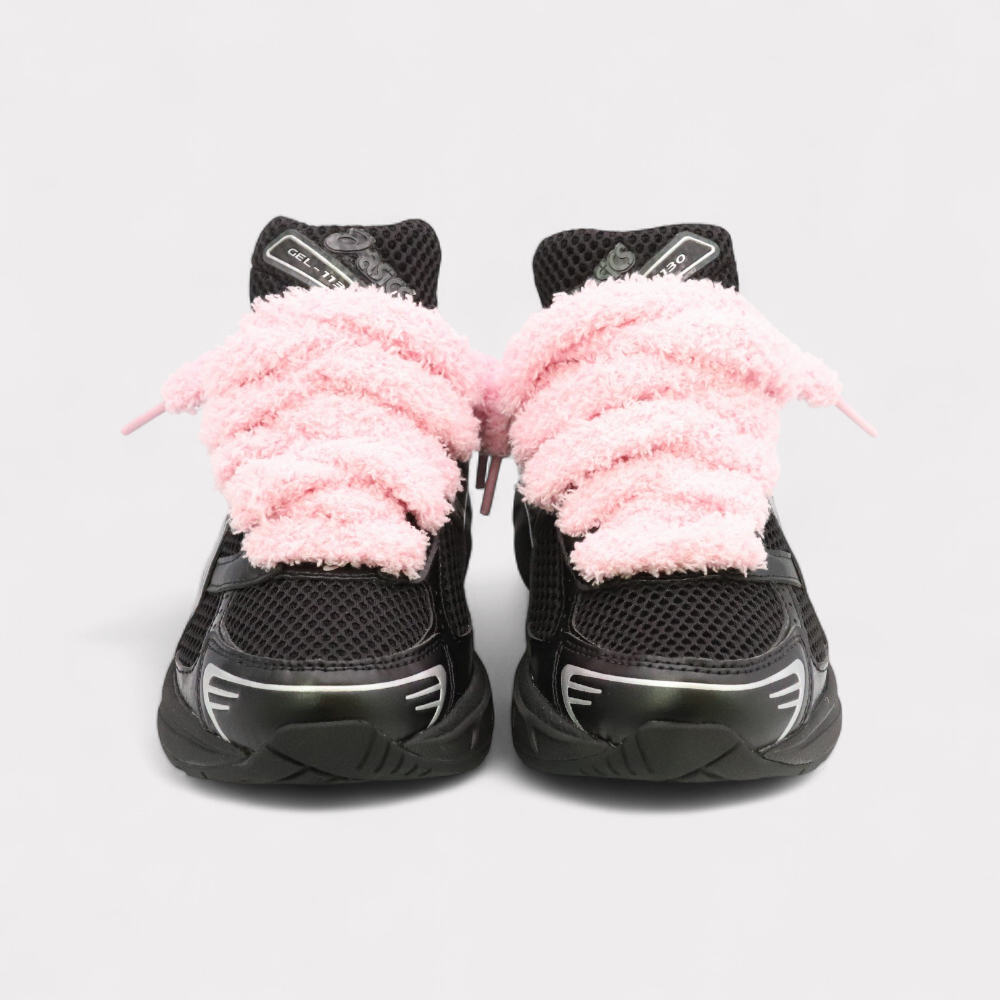 GEL-1130 Zwart Puur Zilver - Fluffy Veters Roze