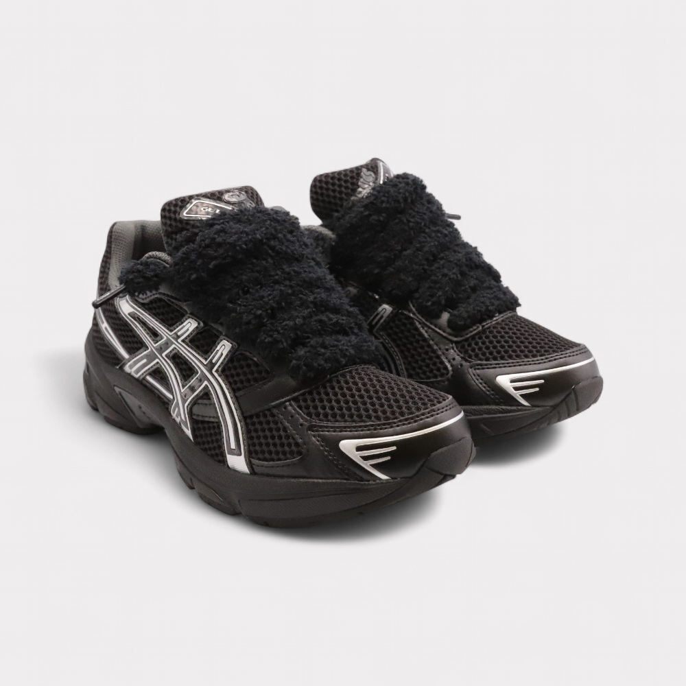 GEL-1130 Zwart Puur Zilver - Fluffy Veters Zwart