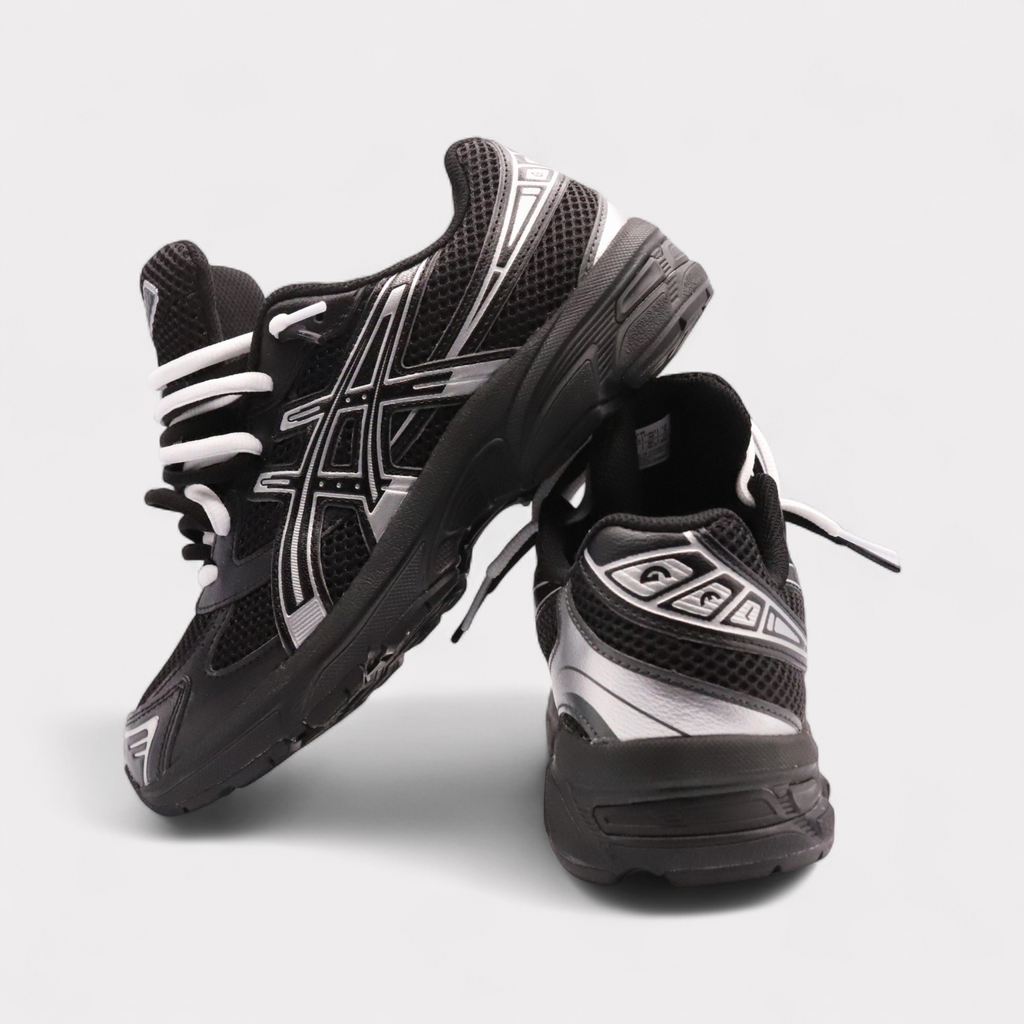 GEL-1130 Zwart Puur Zilver - Dubbel Veters (GS)