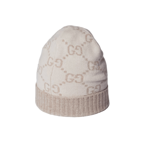 Muts En Sjaal in jacquard van kasjmier GG in Gebroken Wit en Beige