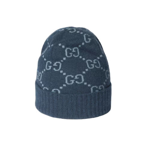 Muts En Sjaal in jacquard van kasjmier GG in Marineblauw