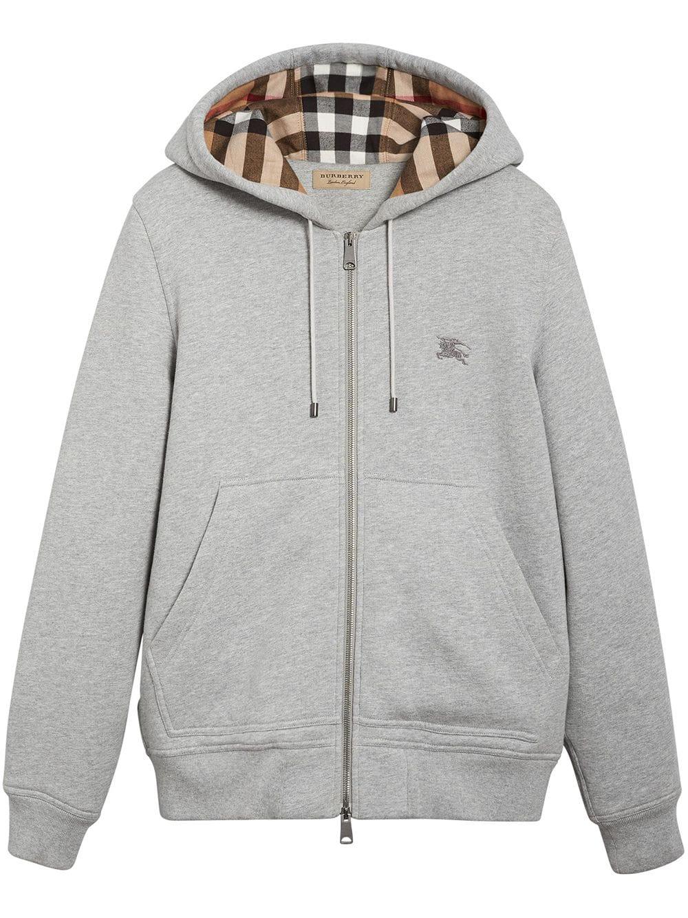 Sweater zippée Burberry met capuchon met carreaux Grijs