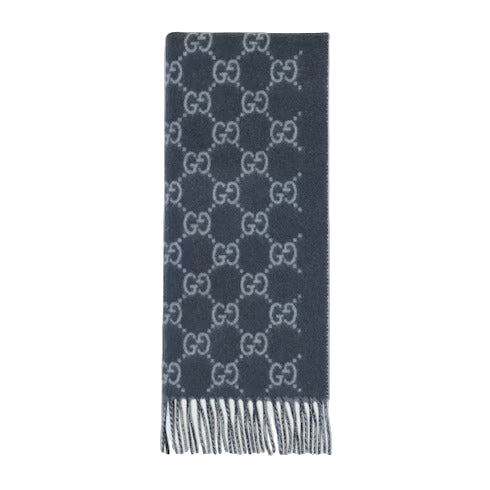 Muts En Sjaal in jacquard van kasjmier GG in Marineblauw