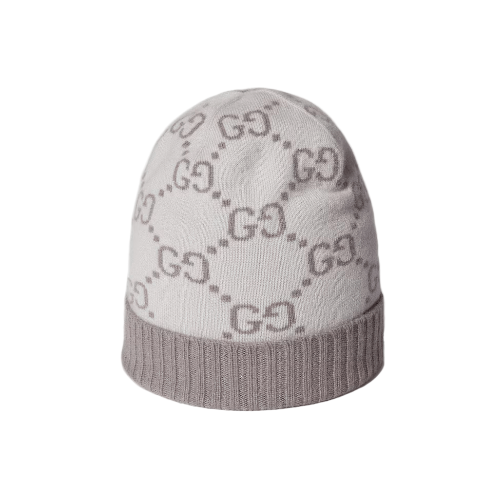 Muts En Sjaal in jacquard van kasjmier GG in Grijs Licht