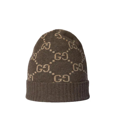 Muts En Sjaal in jacquard van kasjmier GG in Bruin