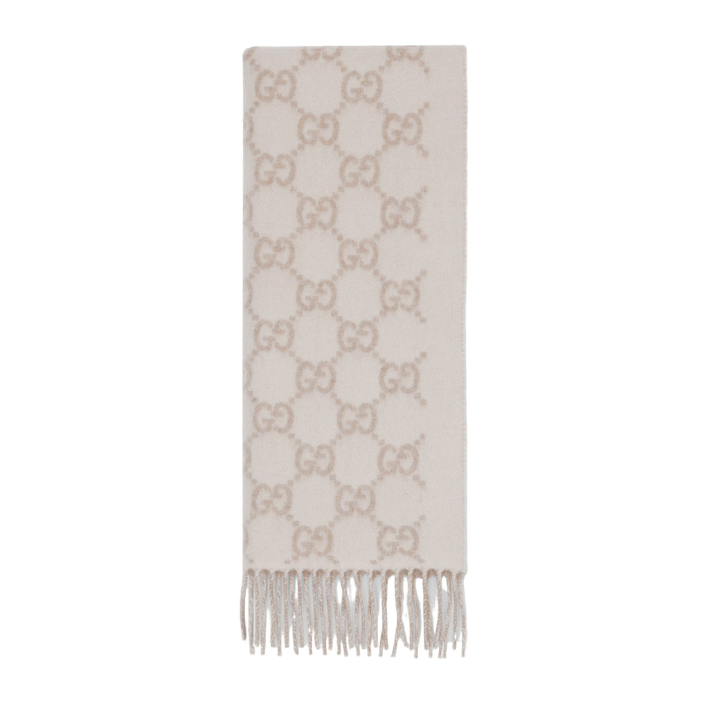 Muts En Sjaal in jacquard van kasjmier GG in Gebroken Wit en Beige