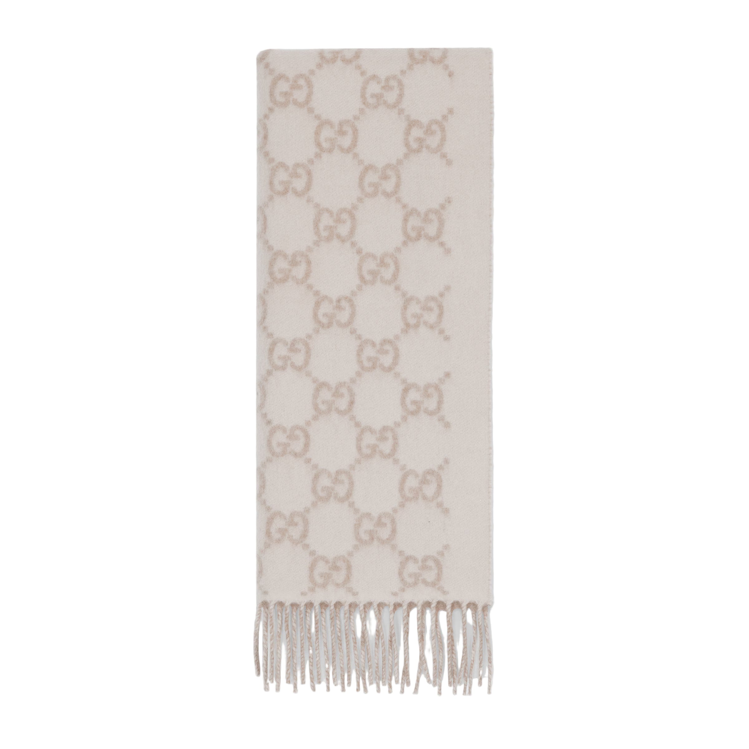 Muts En Sjaal in jacquard van kasjmier GG in Gebroken Wit en Beige